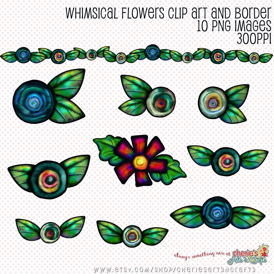 Whimsical Flowers Clip Art Floral Graphics Digital