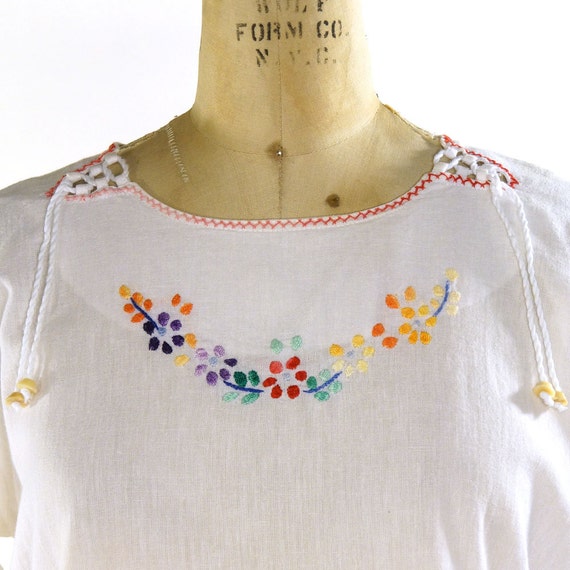 Indian Cotton Peasant Blouse / Vintage 1980s Bohemian / Boho