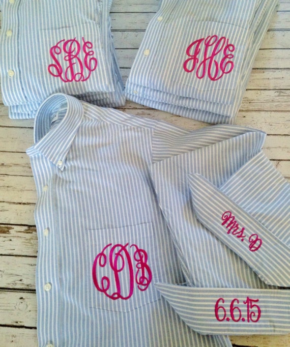 Striped men’s oxford with monogram, $35 at monkeyseeboutique.etsy.com.