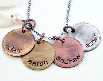 Mixed Metals Mommy Necklace - Name Necklace - Mother's Necklace - Charm Necklace for Mom - Handstamped
