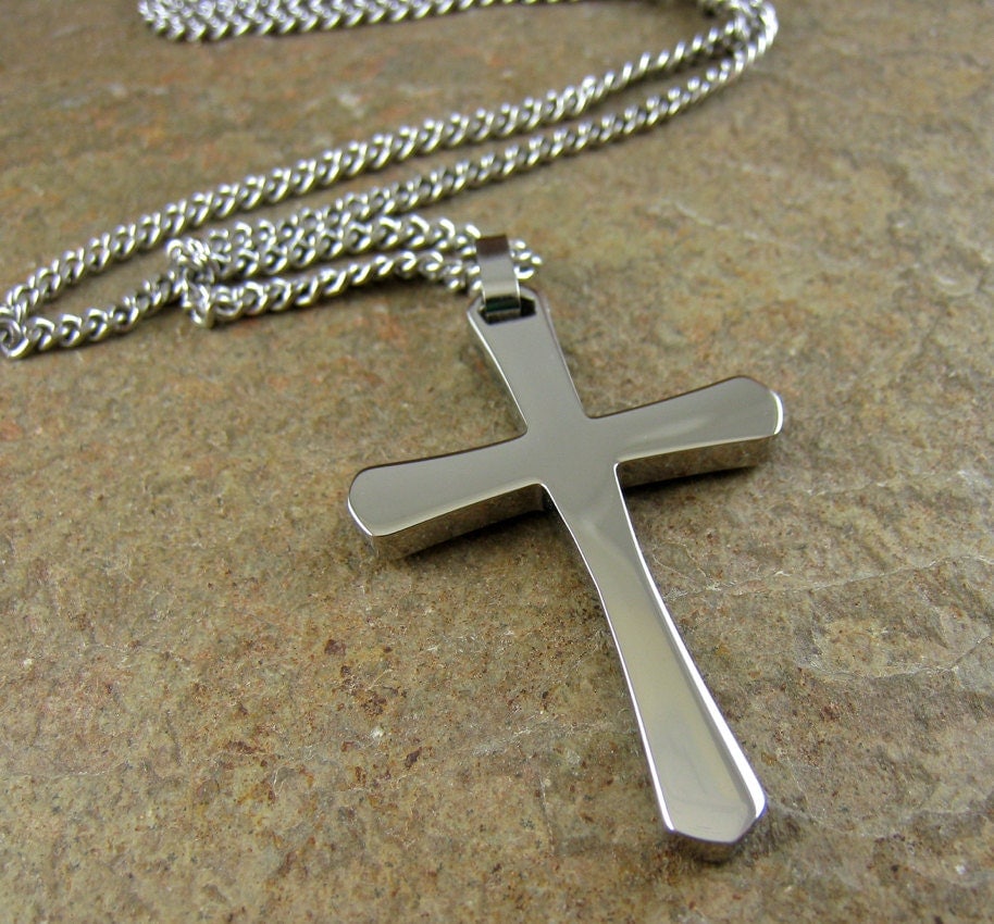 men's black stainless steel cross necklace