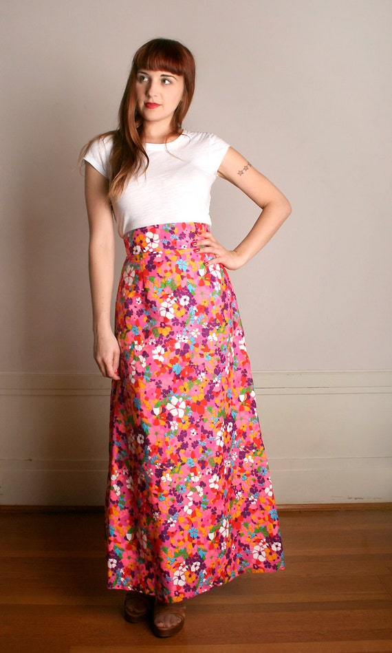 Vintage 1960s Maxi Skirt Bright and Bold Psychedelic Floral