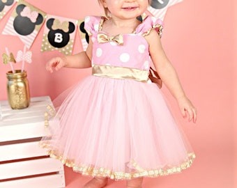 Pink and Gold birthday dress MINNIE MOUSE dress Minnie TUTU Party Dress for pink and gold first birthday