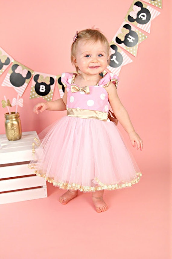 ... MOUSE dress Minnie TUTU Party Dress for pink and gold first birthday