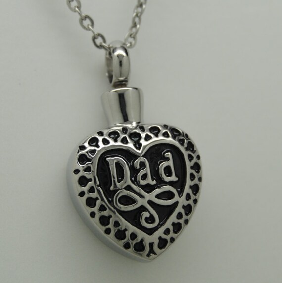 Dad Cremation Jewelry Silver Heart Cremation Dad Urn Necklace
