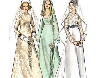 Vintage Wedding Dress Pattern Vogue 2253 Empire Wedding Dress Bell Sleeves Special Design Label Included | Womens Sewing Pattern Bust 34