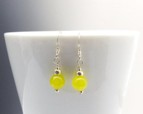 Yellow Malaysia Jade Earrings in Sterling Silver