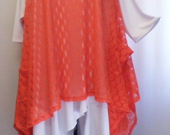 Coco and Juan, Plus Size Top, Lagenlook, Layering, Women's Tunic Top, Tangerine, Plus Size Tunic, Lace Size 1 Fits 1X,2X Bust to 50 inches
