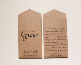 50+ Kraft Let Love Grow Custom Seed Packet Wedding Favors - Rustic Seed Wedding Favor for Guests - Personalized Favor -Many Colors Available