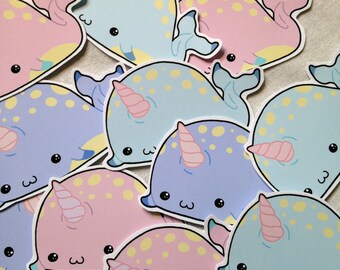 Cute kawaii Narwhal sticker set of twelve fairy kei lolita pastel goth cute sticker set planner stickers kawaii narwhal