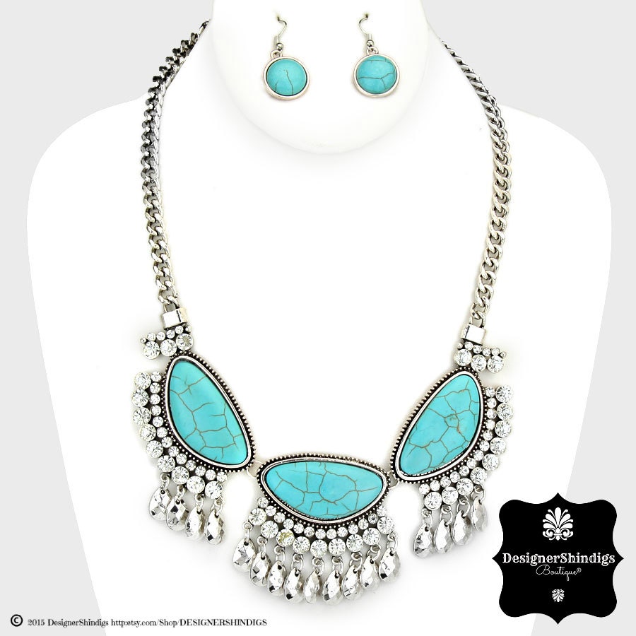 OW Turquoise & Silver Rhinestone Stone Fashion by DESIGNERSHINDIGS