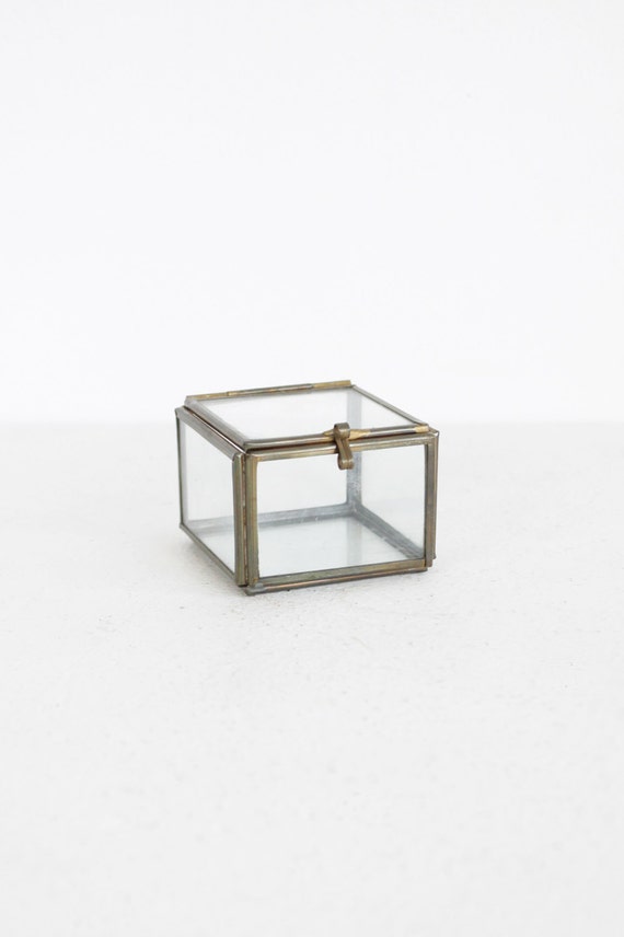Vintage Small Square Glass Box with Bronze Frame by vauxvintage