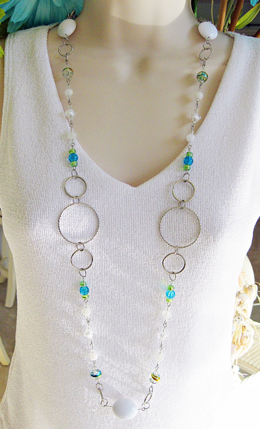 Long Beaded Necklace White Beaded Necklace By Ralstonoriginals 1632