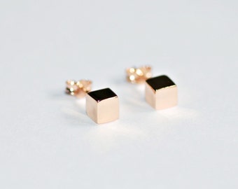 Cube earrings, rose gold studs, sterling silver stud earrings, 5mm cube, geometric studs, simple earrings, classic - Mackenzie