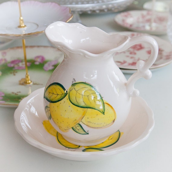 vintage Lemon Pitcher with wash bowl/ Japan/ by AllieKellysAttic