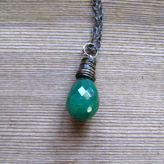 Genuine Emerald Necklace Natural Emerald by MoonlightDesigns2