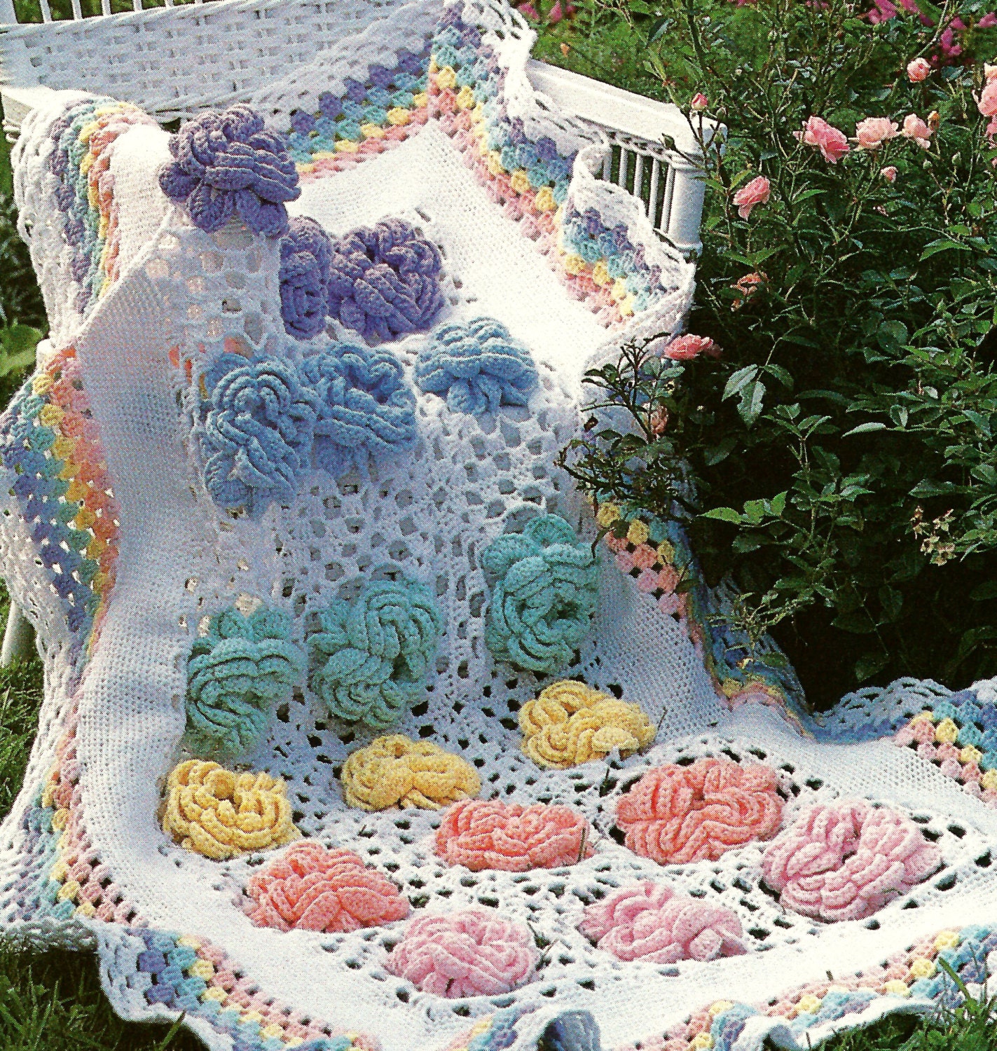 Vintage Crochet Pattern Cabbage Rose Granny Square Flower