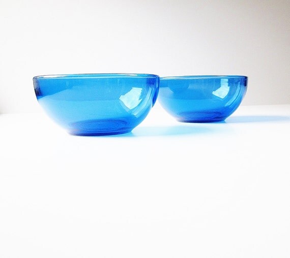 Cobalt Blue Glass Bowls Vintage Crisa Libbey Mexico Glass