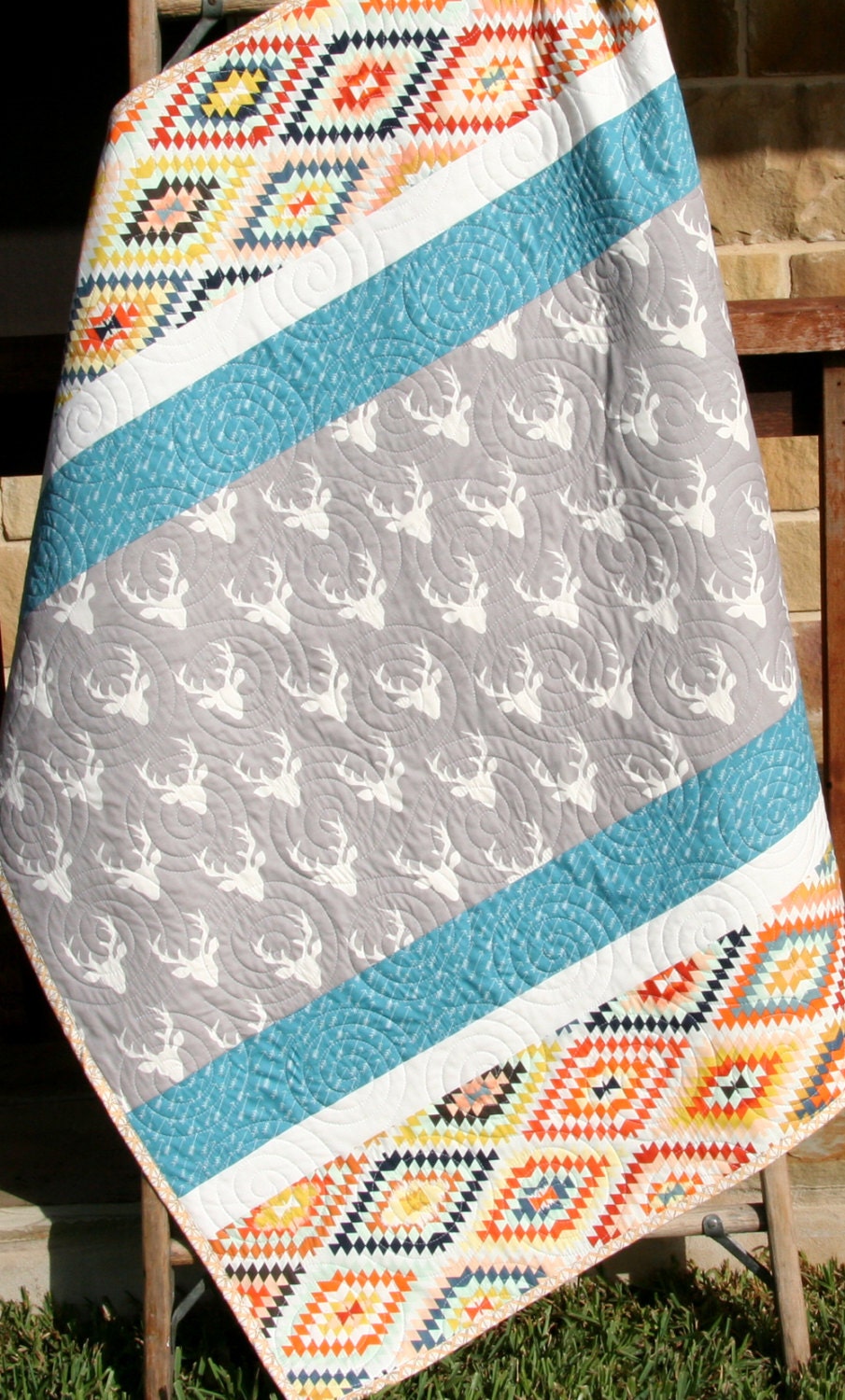 Aztec Baby Quilt Boy Girl Gender Neutral Tribal Modern Trendy
