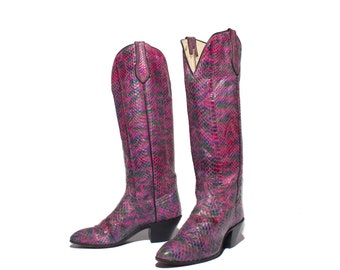 6 B | Women's Purple Full Snakeskin Cowboy Boots Tall Western Boots by HONDO
