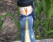 Tall wooden snowman, hand painted, blue coat with snowflakes, snowman decor, winter decor, Christmas decor, snowman figurine, CIJ