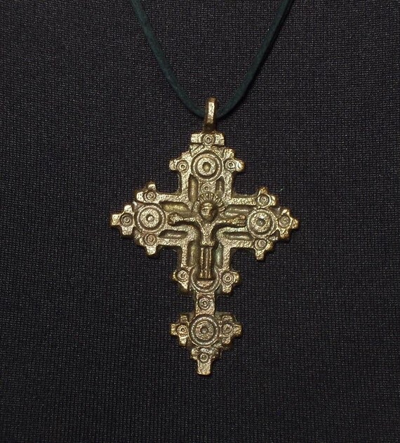 UKRAINIAN Hutsul metal cross pendant traditional folk art