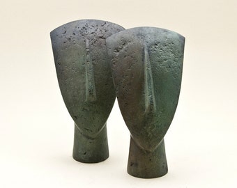 Big Greek Bronze Figurine Head Sculpture, Abstract Geometric Metal Art, Museum Replica, Minimalist Sculpture, Ancient Greece, Cycladic Art