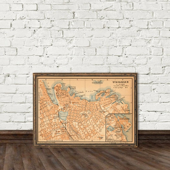 Stavanger map Old map of Stavanger fine giclee print 11 x