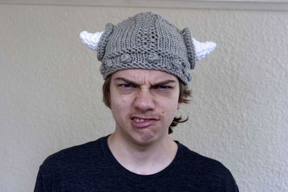 Viking Helmet Beanie Knit Viking Hat with Horns Gladiator