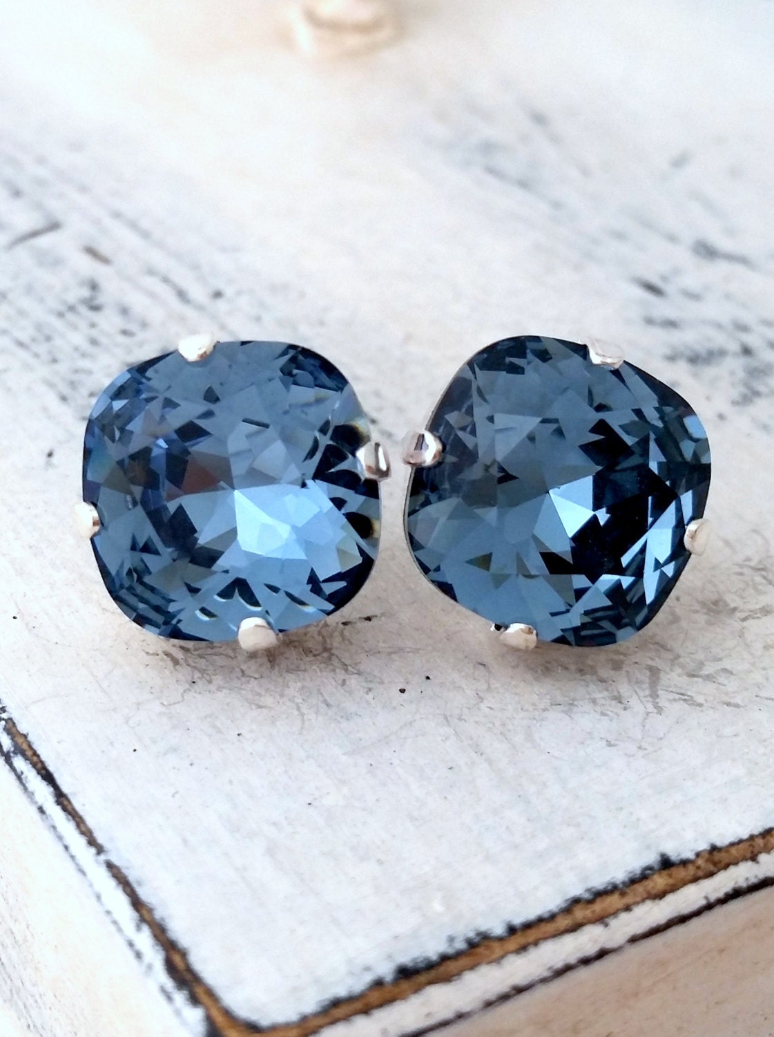 Navy blue deep blue crystal stud earrings Bridesmaids