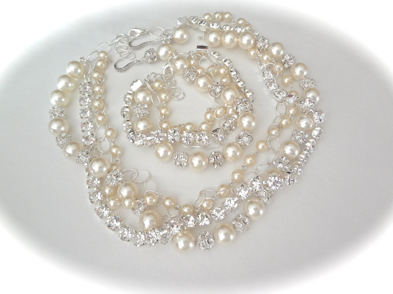 Pearl jewelry set Twisted Layered 3 piece set