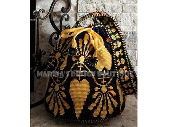 Floral Garland - Shoulder Drawstring Bag  PDF Crochet Pattern