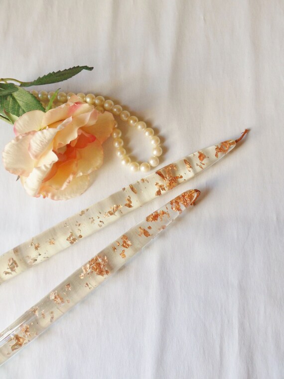 Clear Lucite Candles with Gold Flakes Confetti Candles 11