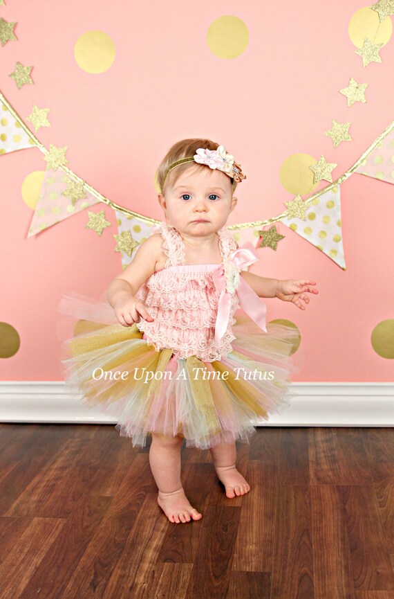 Pink Gold Mint Glitter Tutu Little Girls Baby Size 3 6 9 12