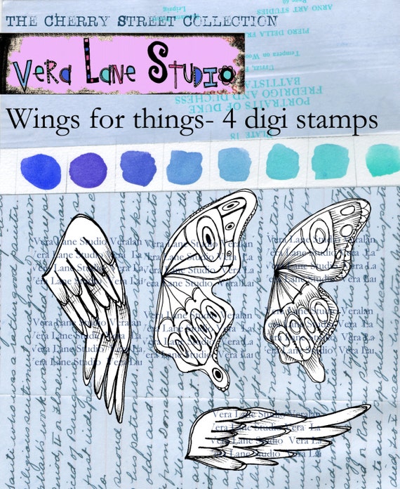 Wings for things - set of four digi stamp wings