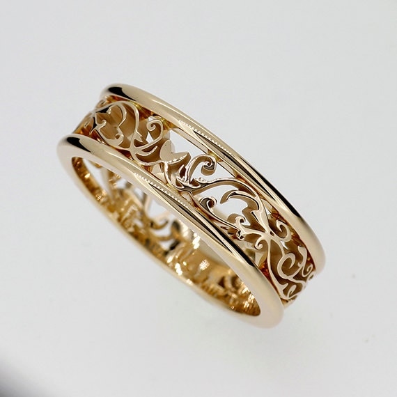 open filigree wedding rings