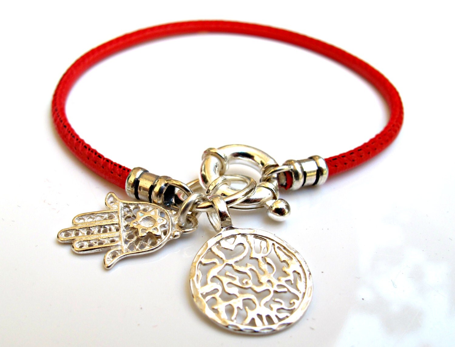 Kabbalah red string sterling silver shema prayer hamsa star of