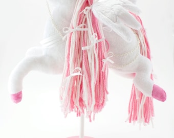 Pegasus Carousel Horse Plush, Stuffed Animal, Soft Sculpture, Art Doll