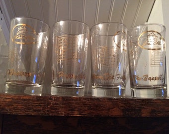 Happy Birthday From The Factory - Vintage Set Of 4 Libbey Highball Cocktail Ethan Allen Advertising Glasses With Fun Gold Furniture Graphics