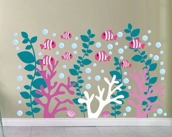 Coral Reef Decals - Coral Wall Decal- Under the Sea Decals - Fish Decals - School of Fish Decals - Clown Fish Decals