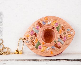 Handmade pendant necklace, polymer clay gem necklace, handmade fimo jewelry, resin gems, completely made by hand, Dutch Design