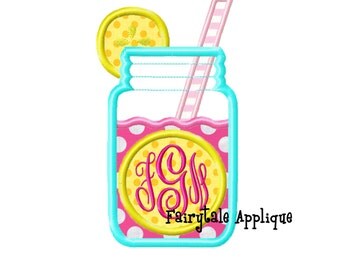 Digitial Machine Embroidery Design - Pink Lemonade With Monogram Applique