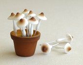 Clay Mushrooms - Miniature - Made of air dried clay and wire stems - 10 pieces per pack
