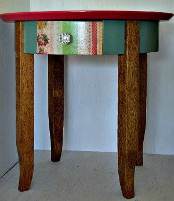 Decoupaged Round End Table by PaperHart28 on Etsy