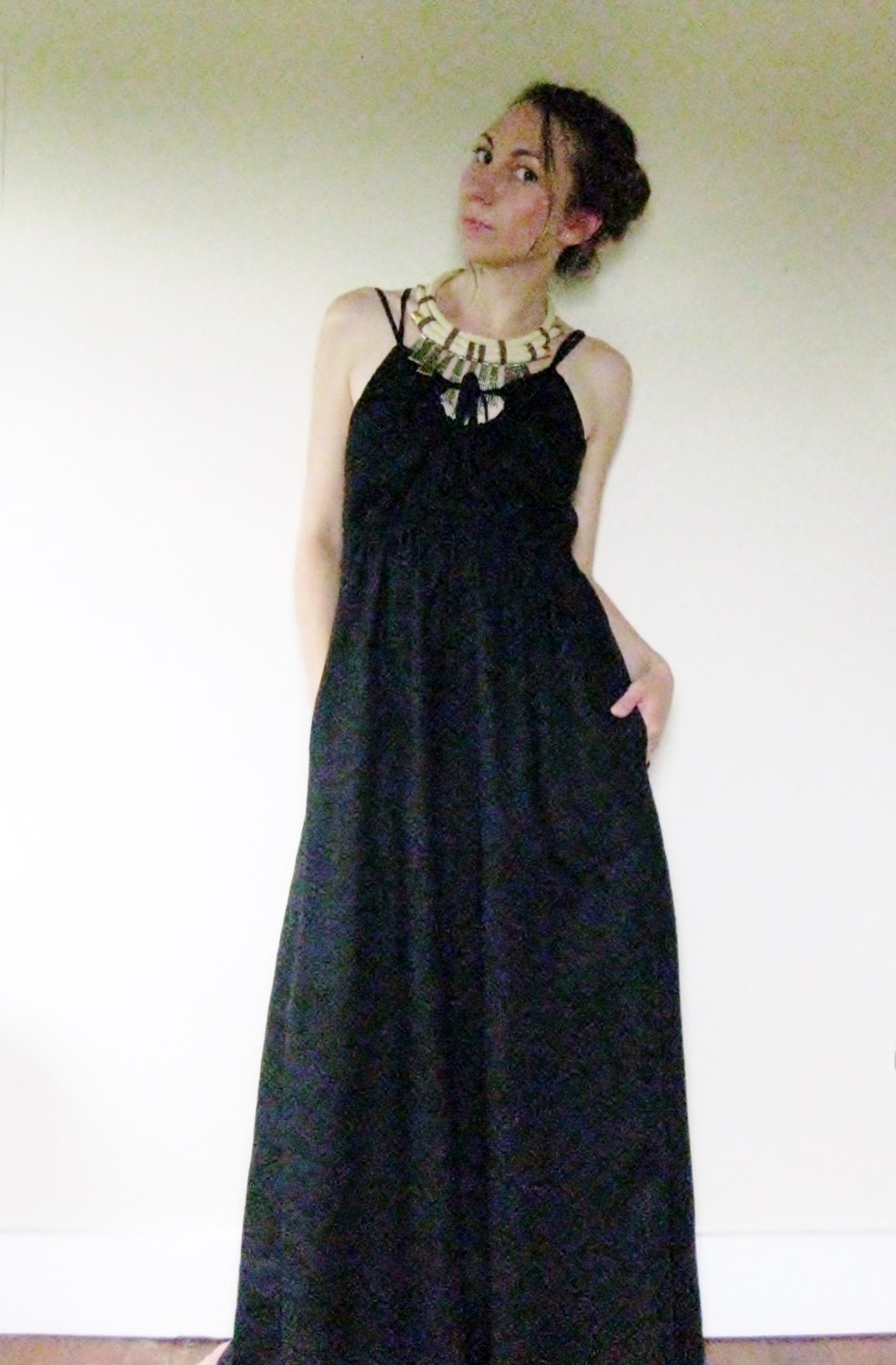 Black linen maxi dress Boho Maxi dress summer Long black dress