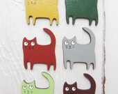 Cat brooch, Colorful wooden jewelry