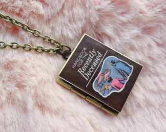 Handbook For The Recently Deceased Beetlejuice Literature Book Reading Bronze Locket Necklace Jewellery