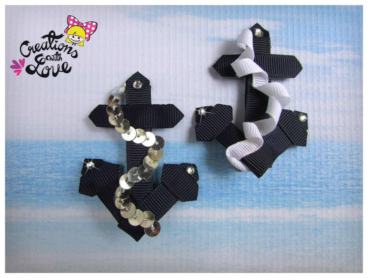 Anchor ribbon sculpture hair clip. Anchor Hair by creationslove