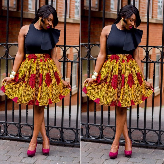 African Ankara Knee lenght High Waist Skirt African by Laviye