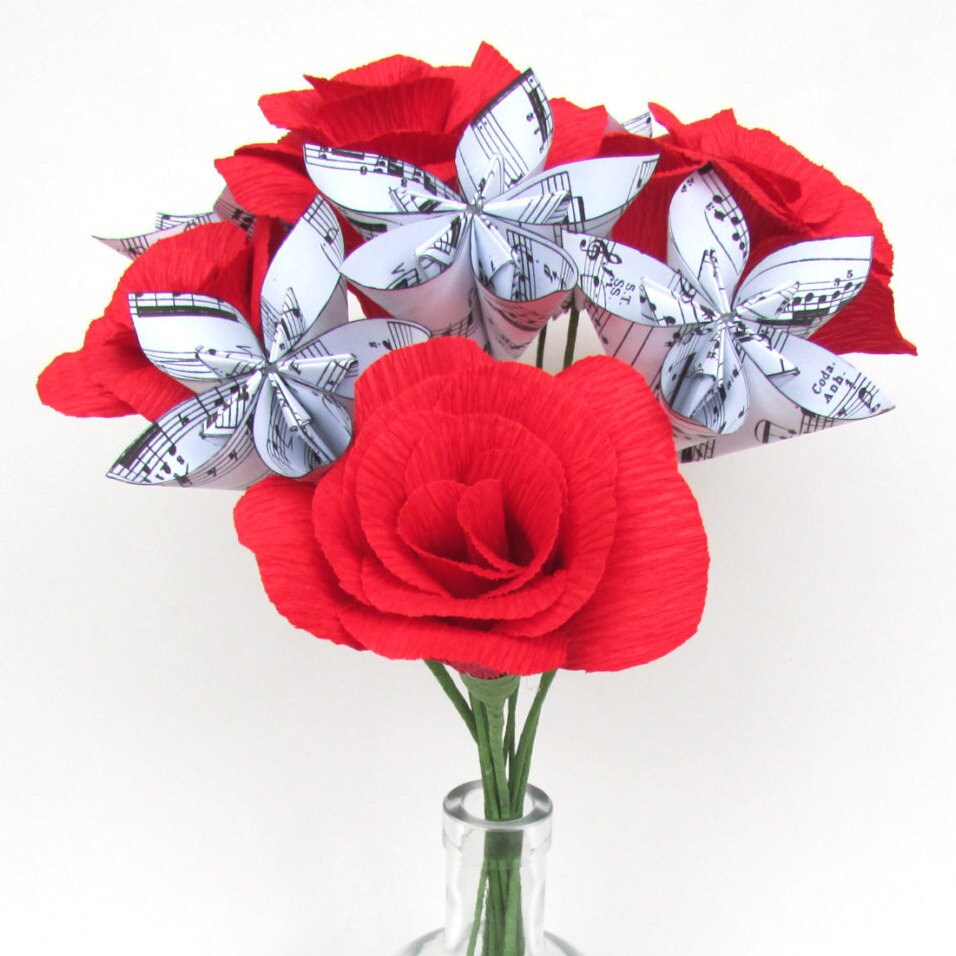 of sheet with one flower paper origami by Mozart Red Roses Flower Paper and Origami HappinessInBloom